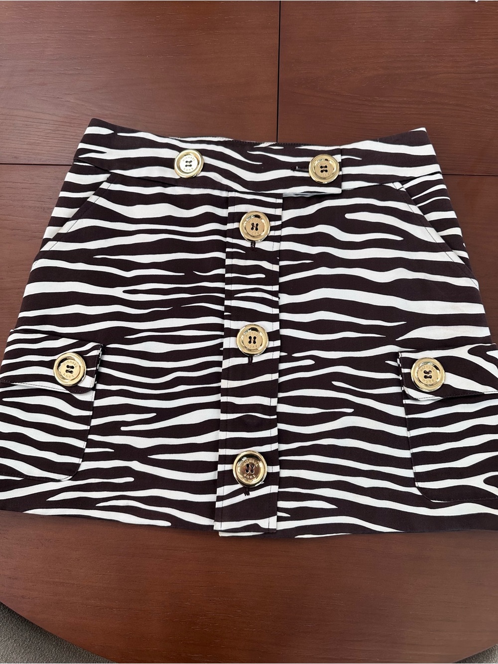 Zebra-Print Button-Front Mini Skirt - Black & White